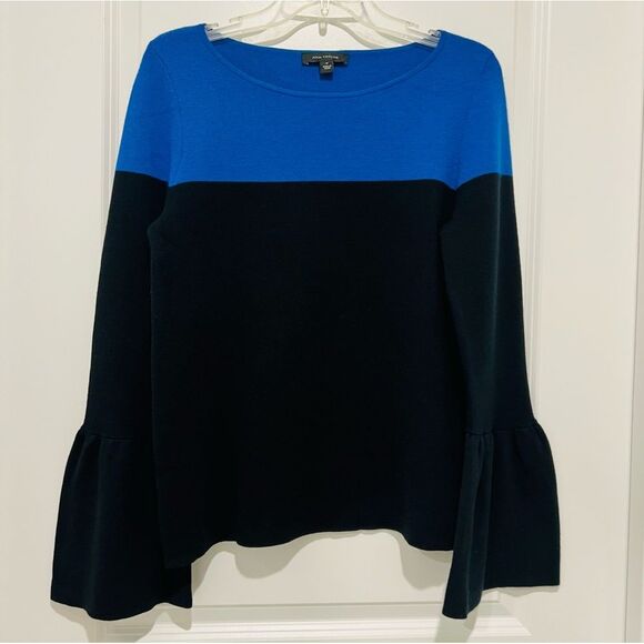 Ann Taylor Women's Color Block Bell Sleeve Pullover Sweater in Size Medium - Picture 2 of 11